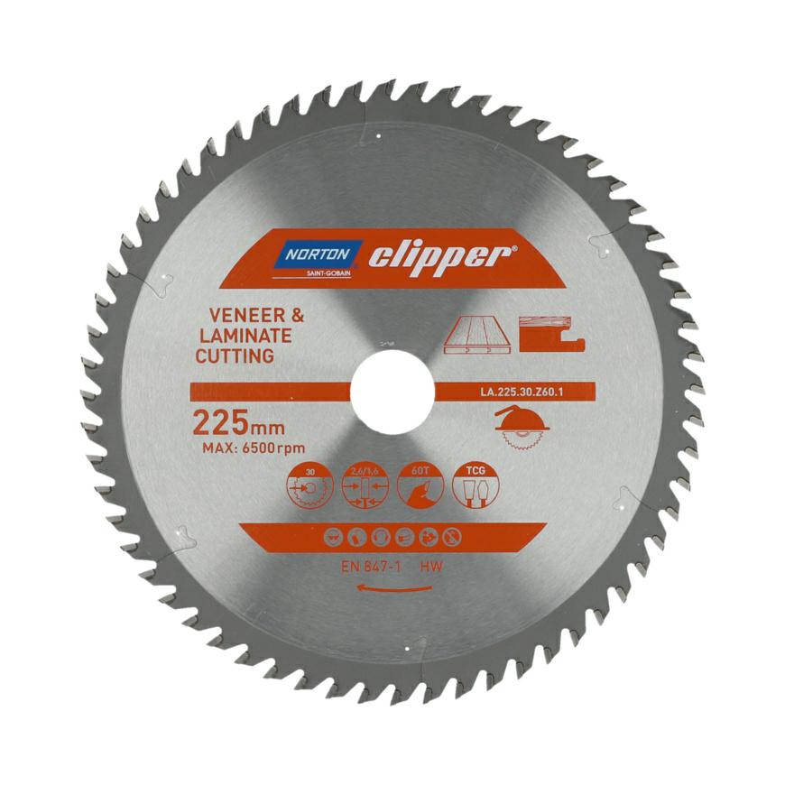 Norton 70184608144 - Disco de sierra circular para laminado y chapa, 225 x 30 mm, Z60, espesor 2,6/1,6 mm