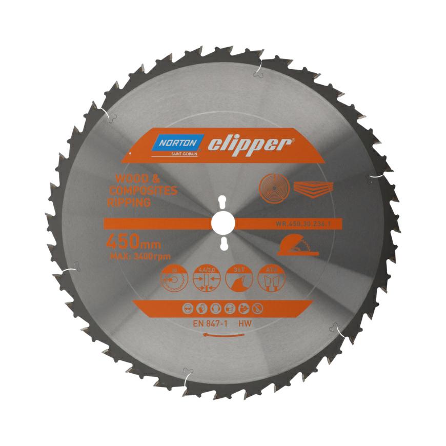 Norton 70184631830 - Disco de sierra circular Pro Wood Ripping para madera y materiales compuestos, 450 x 30 mm, Z36, ATB, 4,4/3,0 mm