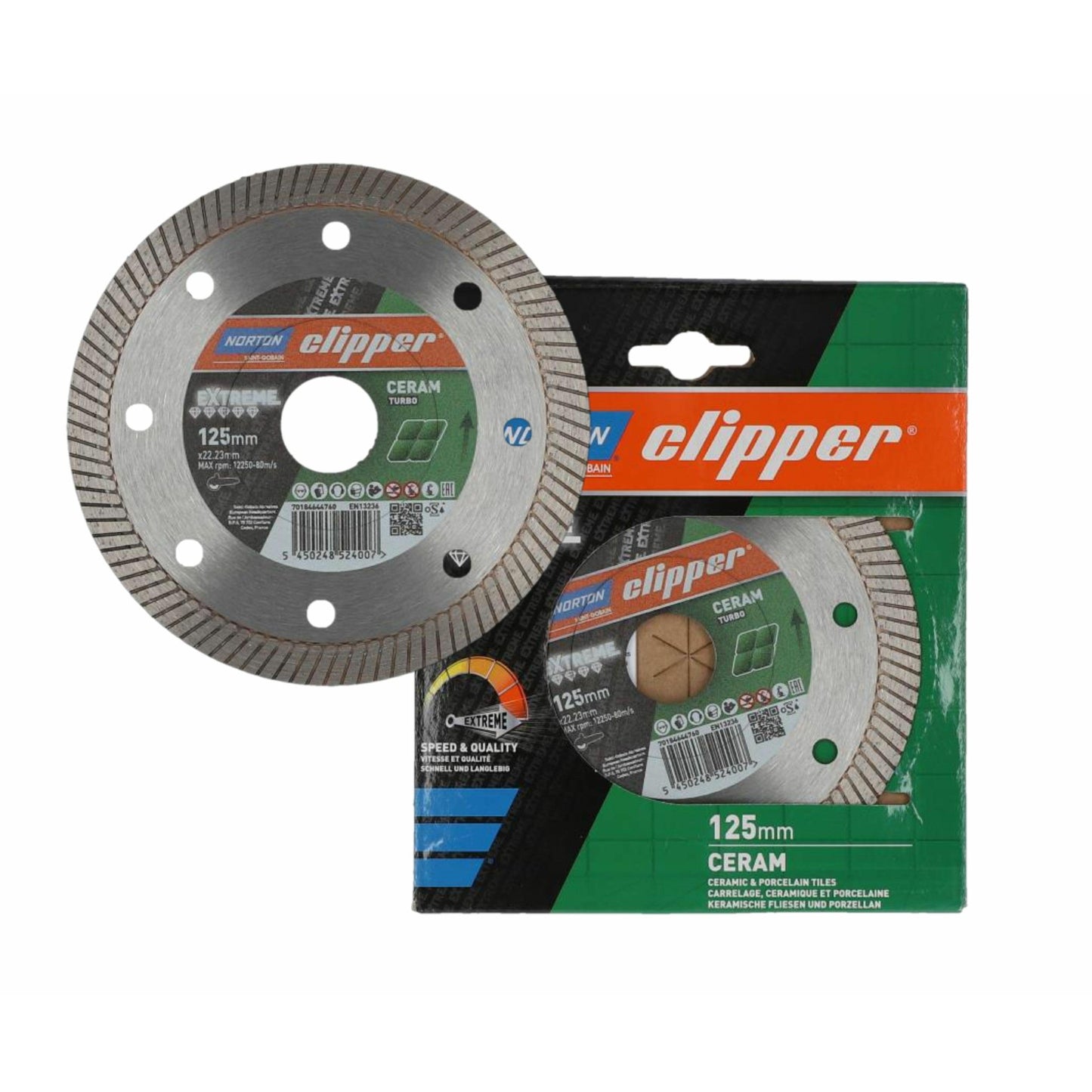 Norton 70184644760 - Disco de diamante Clipper Extreme Ceram, borde continuo turbo, 125 mm, corte en seco y en húmedo - Ferrotecnia