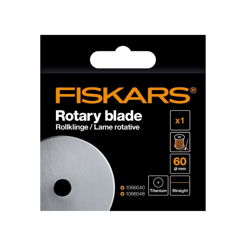 Original Fiskars Cuchilla de recambio, Cuchilla de cúter de titanio para cortes rectos, Incl. sujeción de cuchilla, Ø 60 mm, Acero con revestimiento de titanio, 1066044