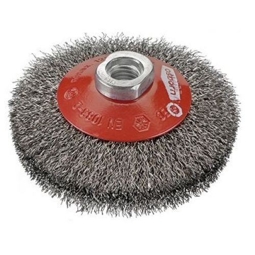 Osborn 0002513161 - Cepillo cónico de acero ondulado con tuerca M14 y filamento de Ø 0.30 mm (115x10x30 ) - Ferrotecnia