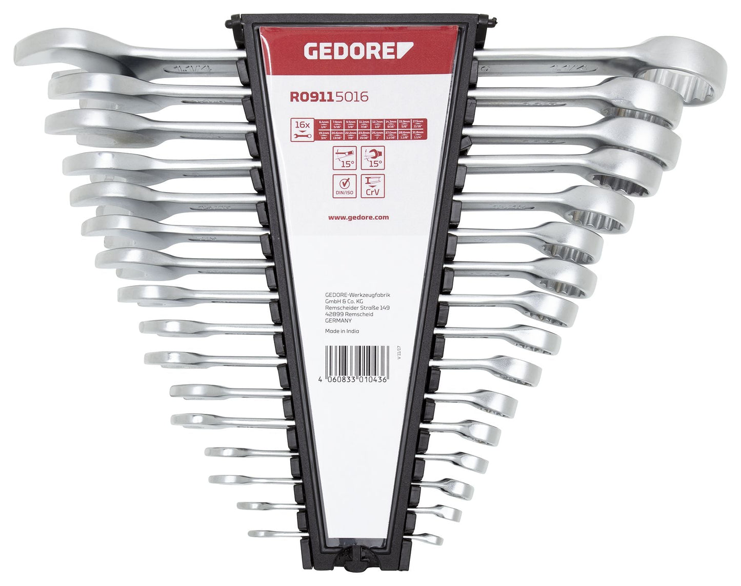 Clés mixtes GEDORE rouges R09115016 - Jeu de 16 clés (1/4" à 1 1/4")