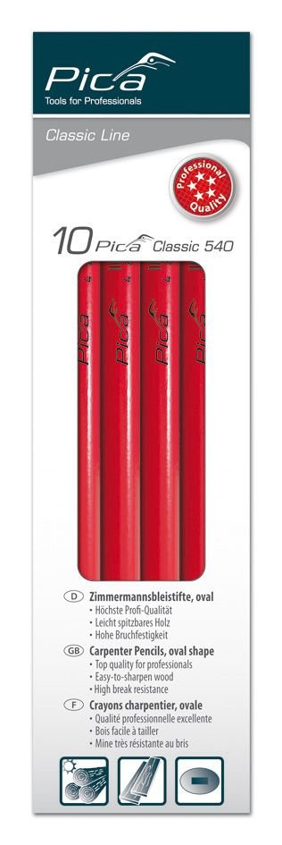 Pica Caja con 10 lápices de carpintero perfil ovalado Classic 540 - Ferrotecnia
