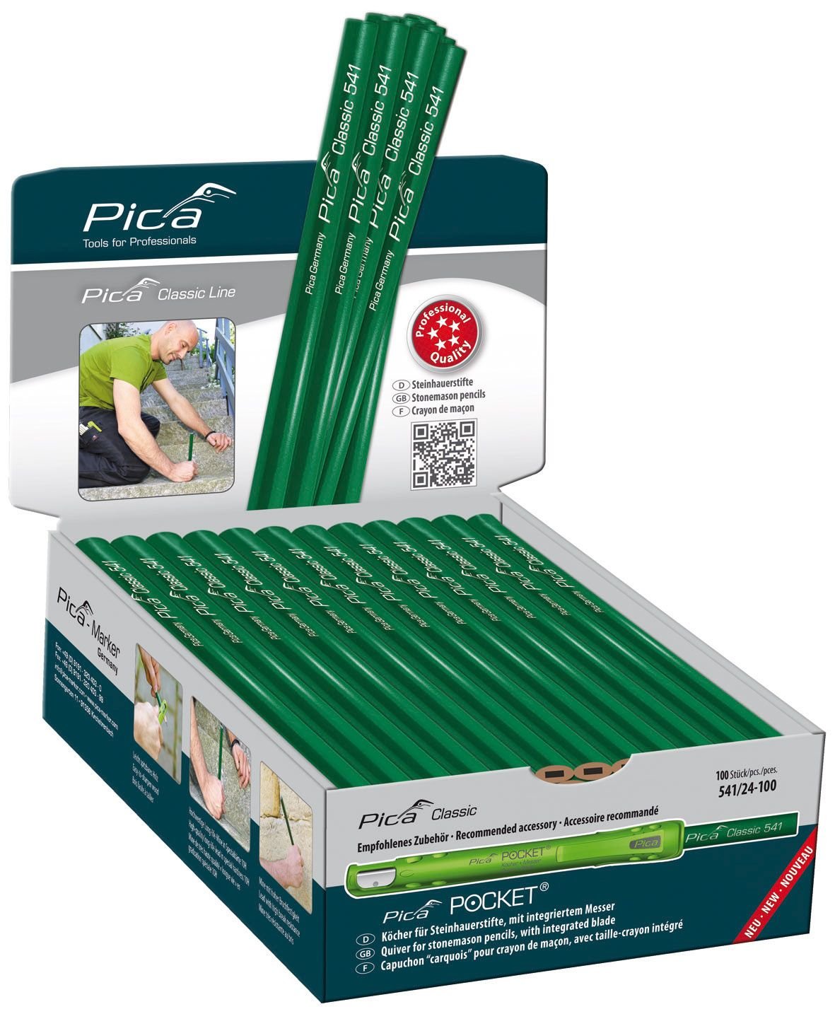 Pica Lápiz de albañil perfil ovalado Classic 541 en caja autoventa (Lote de 100 uds) - Ferrotecnia