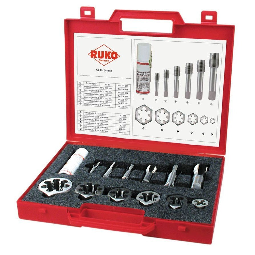 Ruko 245059 - Jeu de tarauds de réparation HSS pour filetages de tubes cylindriques sanitaires, rectifiés (13 pièces)