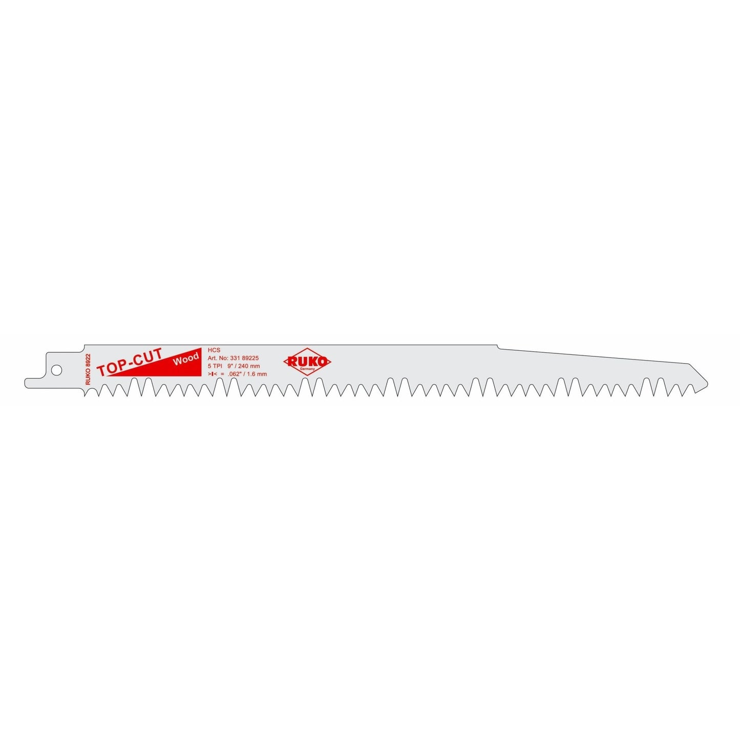 Ruko 33189225 - Pack of 5 HCS steel sabre saws (Bosch S 1531 L) Length 240 mm; Pitch 4/6.5 mm