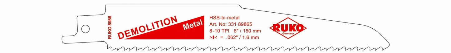 Ruko 33189865 - Pack de 5 sierras de sable acero de corte ultra rápido (Bosch S 920 CF) Largo 150 mm; Paso 2,9 mm - Ferrotecnia