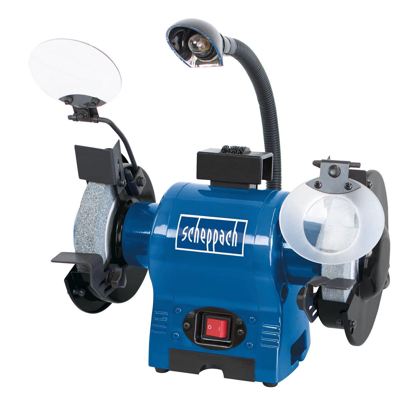 Scheppach 4903104901 - Esmeriladora de banco BG150 con lámpara, 230 V 370 W, Muela de 150 mm