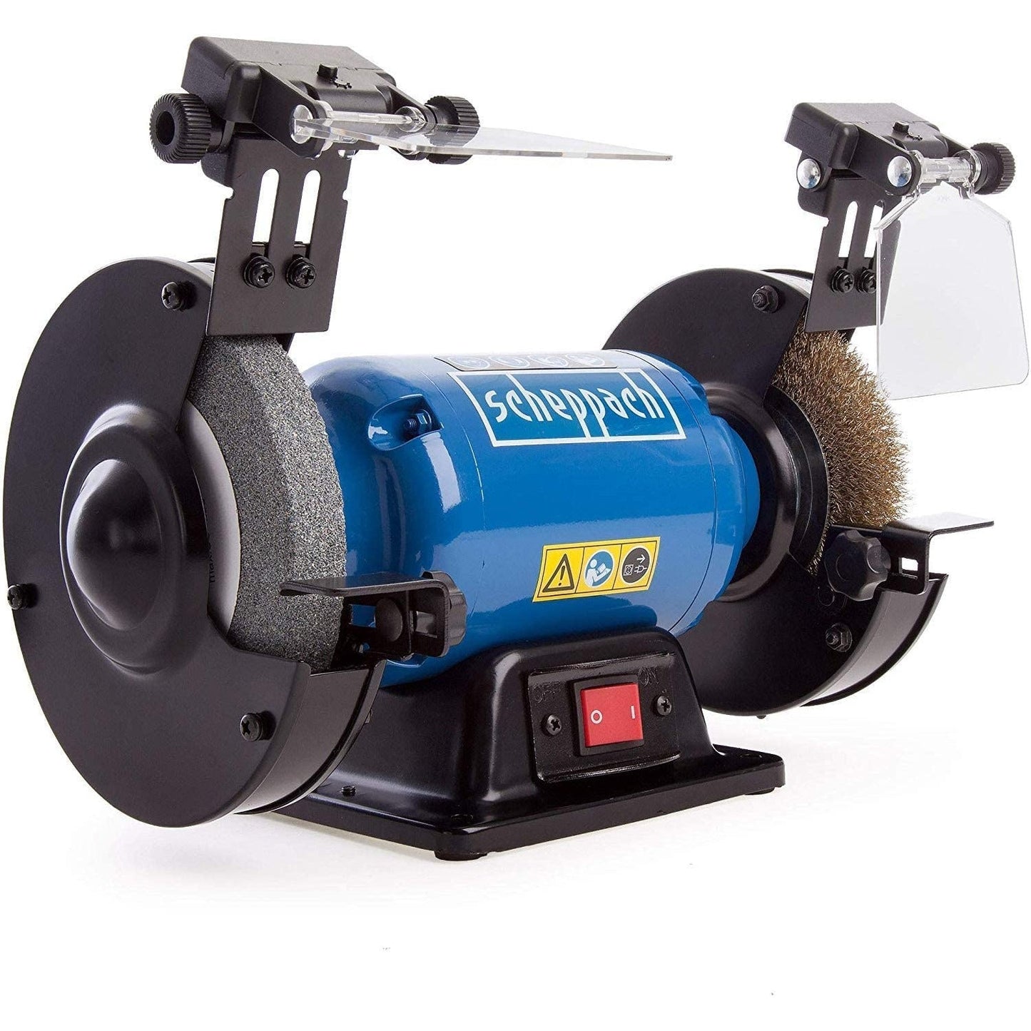 Scheppach 5903108901 - Esmeriladora de banco SM150LB, 400 W, Muela y cepillo de 150 mm, Lámparas LED - Ferrotecnia