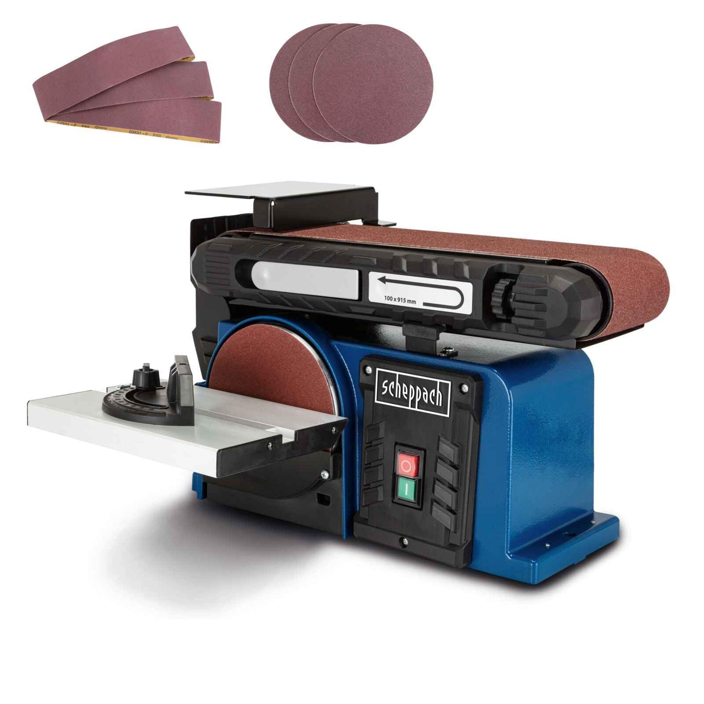 Scheppach 5903306901 - Lijadora de banda y disco BTS900, 370 W, Disco de 150 mm, Incluye 3 lijas y 3 bandas