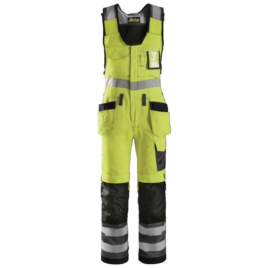 Snickers Workwear 02136674050 - 0213 Bib and bib with floating pockets, High Visibility, Class 2, yellow-anthracite grey, size 50