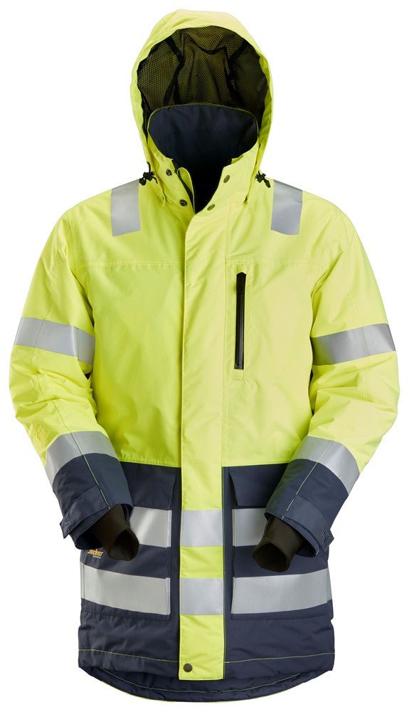 Snickers Workwear - 1830 Parka impermeable de alta visibilidad clase 3 AllroundWork amarillo/ azul marino - Ferrotecnia