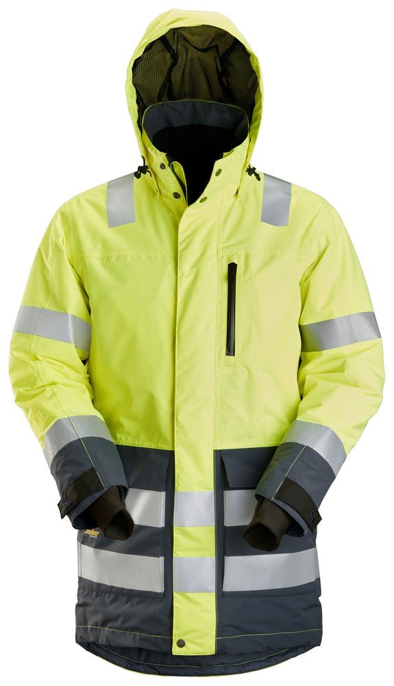 Snickers Workwear - 1830 Parka impermeable de alta visibilidad clase 3 AllroundWork amarillo/ gris acero - Ferrotecnia
