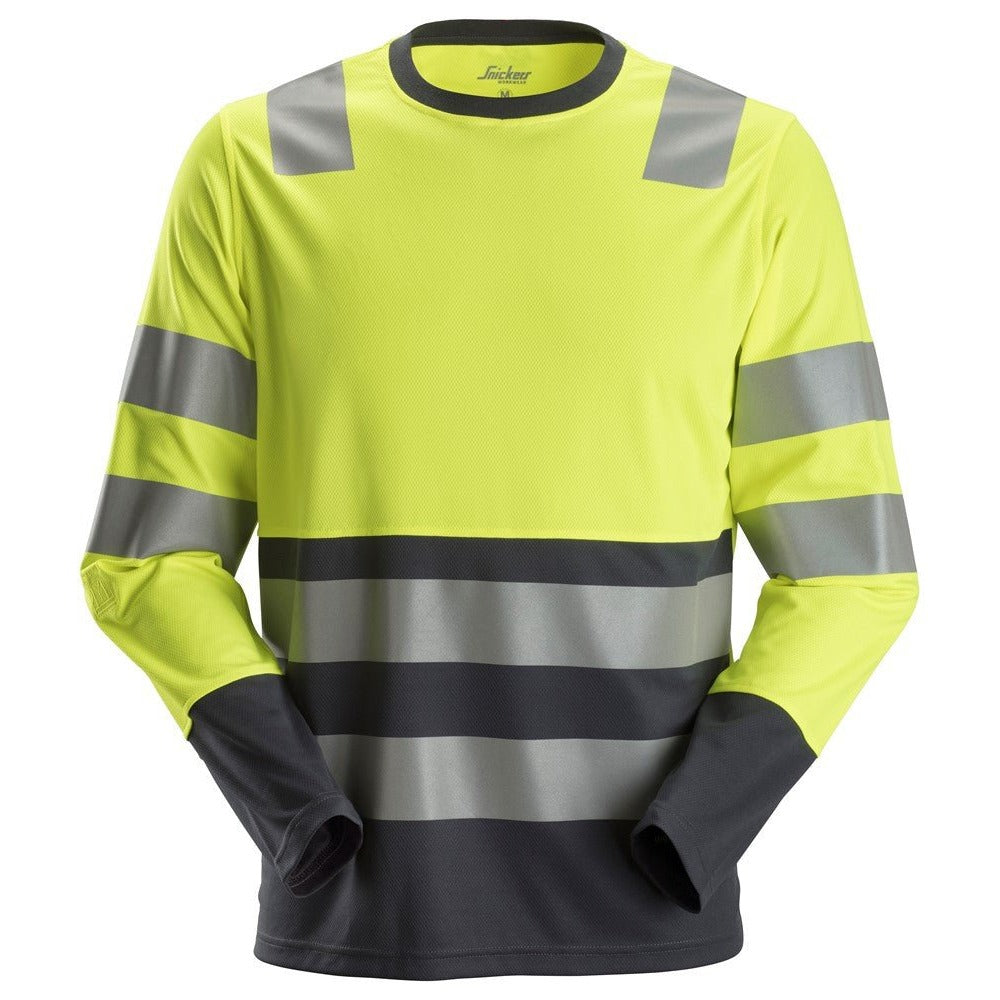 Snickers Workwear 24336658005 - 2433 High Visibility Class 2 Long Sleeve T-Shirt, Yellow-Steel Grey, Size M