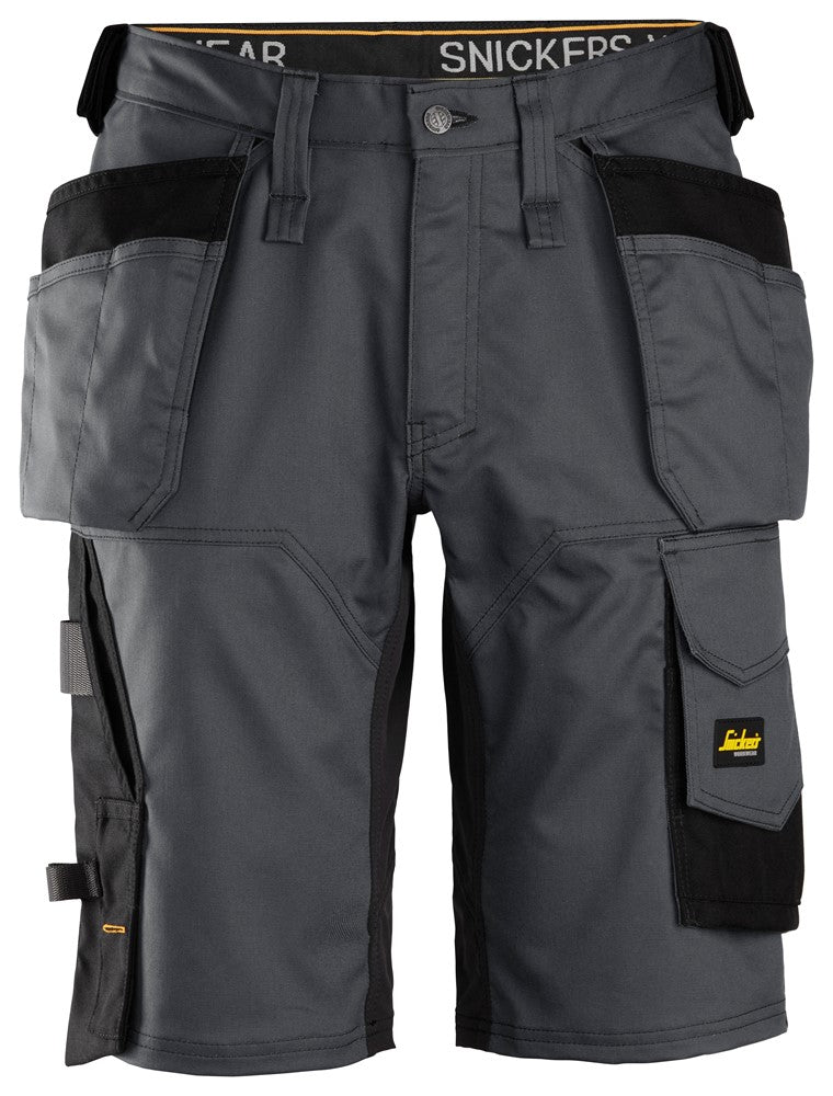 Snickers Workwear - 6151 Pantalones cortos de trabajo elásticos de ajuste holgado AllroundWork con bolsillos flotantes gris acero/ negro - Ferrotecnia