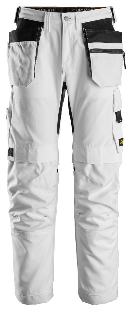 Snickers Workwear - 6224 Pantalones largos de trabajo elásticos AllroundWork Canvas+ con bolsillos flotantes color blanco - Ferrotecnia