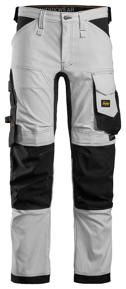 Snickers Workwear - 6341 Pantalones largos de trabajo elásticos AllroundWork Slim Fit color blanco/ negro - Ferrotecnia