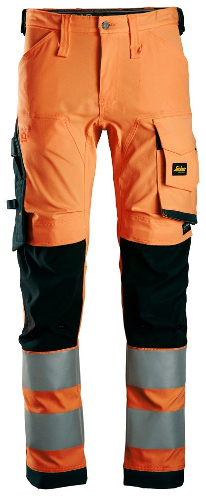Snickers Workwear - 6343 Pantalones largos de trabajo elásticos de alta visibilidad clase 2 naranja/ negro - Ferrotecnia