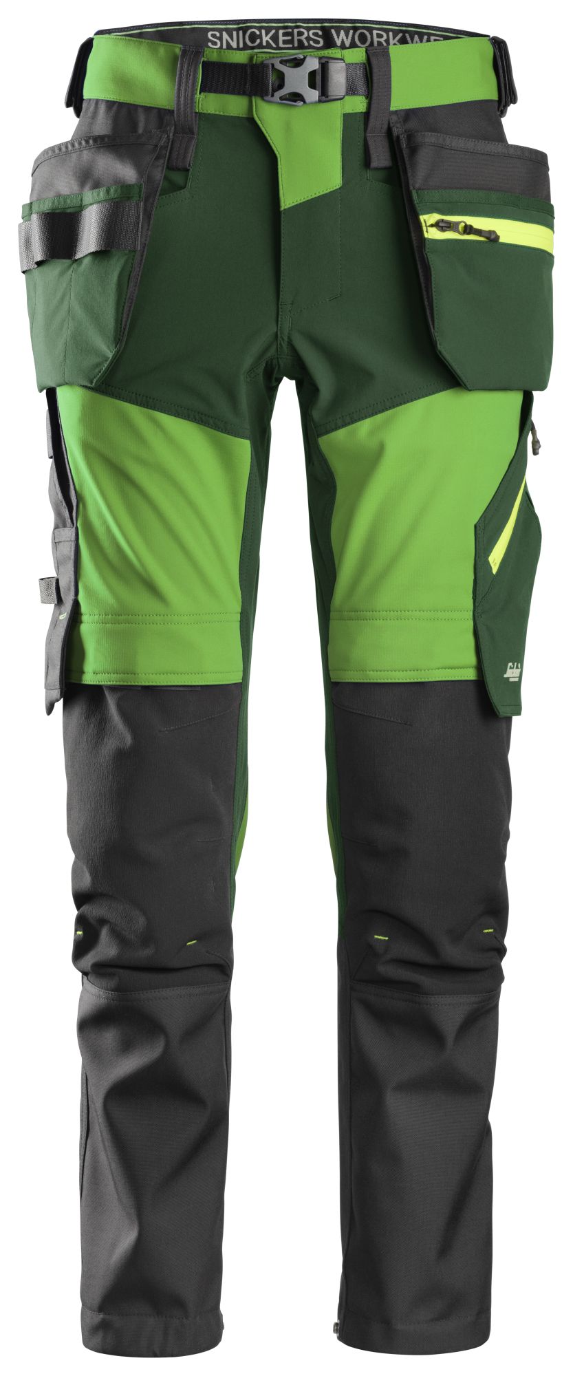 Snickers Workwear - 6940 Pantalones largos de trabajo elásticos FlexiWork Softshell Slim Fit bolsillos flotantes verde manzana/ verde bosque - Ferrotecnia