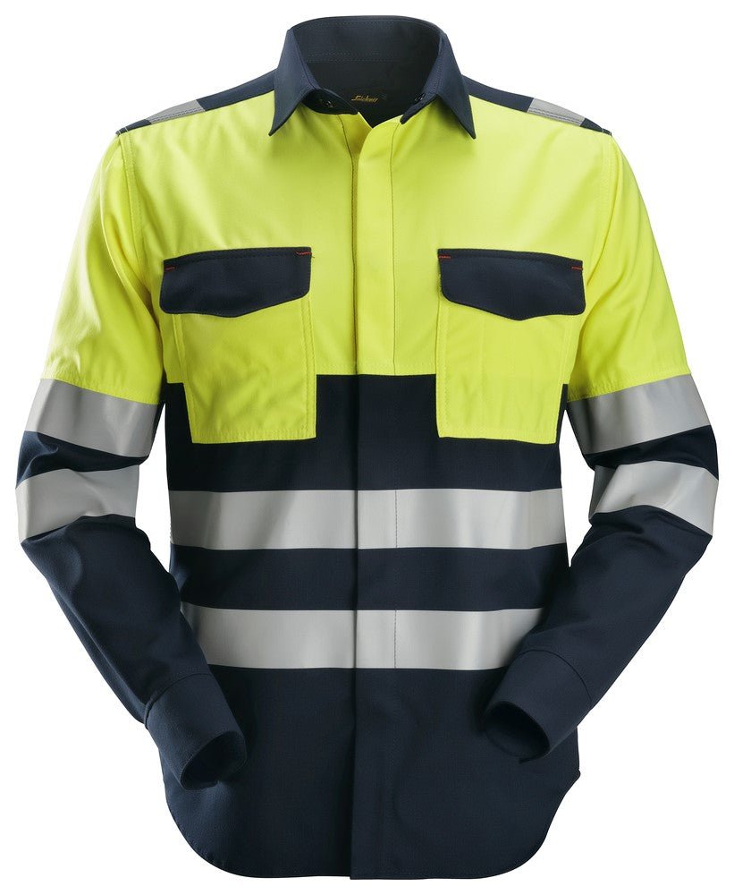 Snickers Workwear - 8560 Camisa de manga larga de alta visibilidad clase 1 ProtecWork azul marino - amarillo - Ferrotecnia
