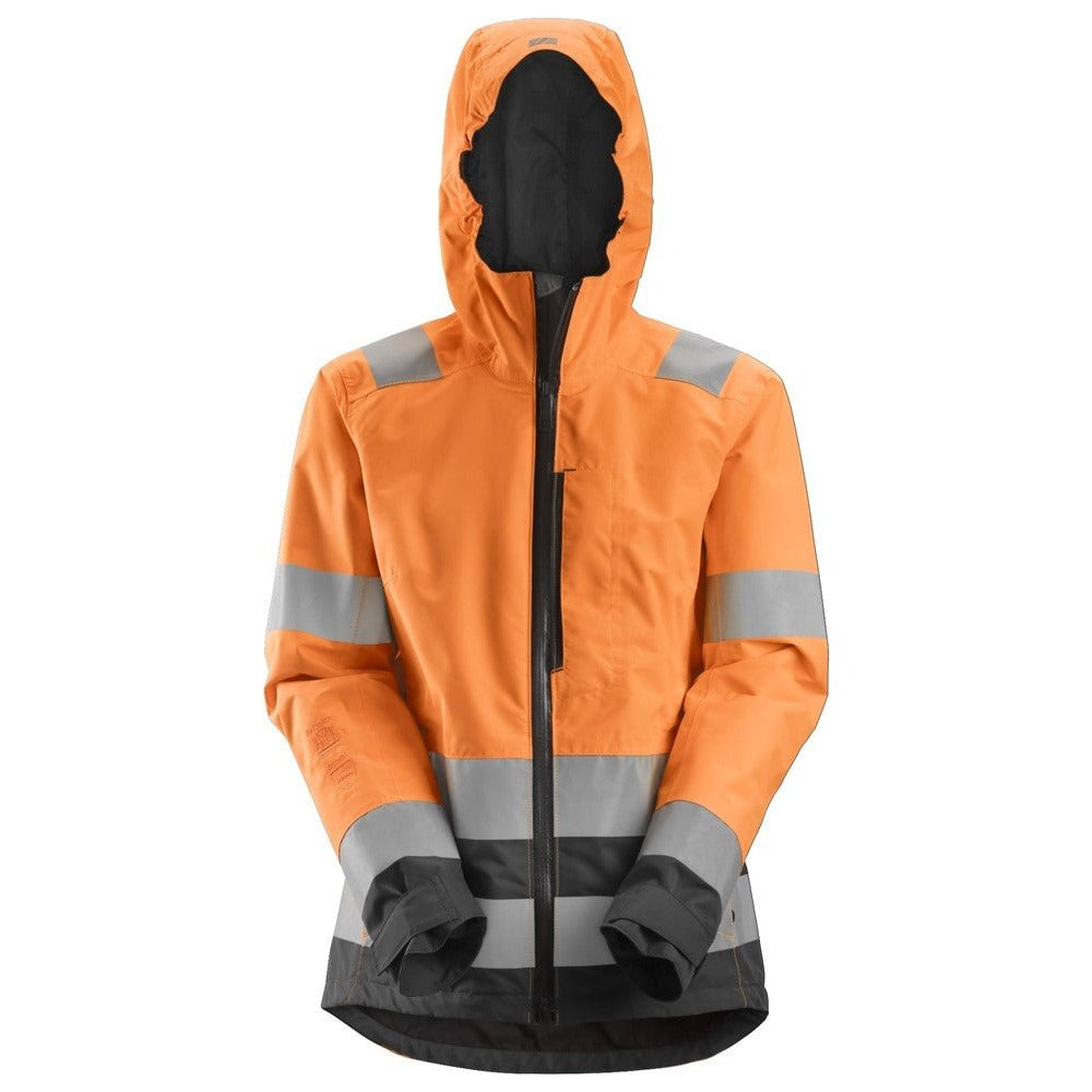 Snickers Workwear - 1347 Women's Class 2/3 AllroundWork Hi-Vis Waterproof Jacket, Orange/Steel Grey