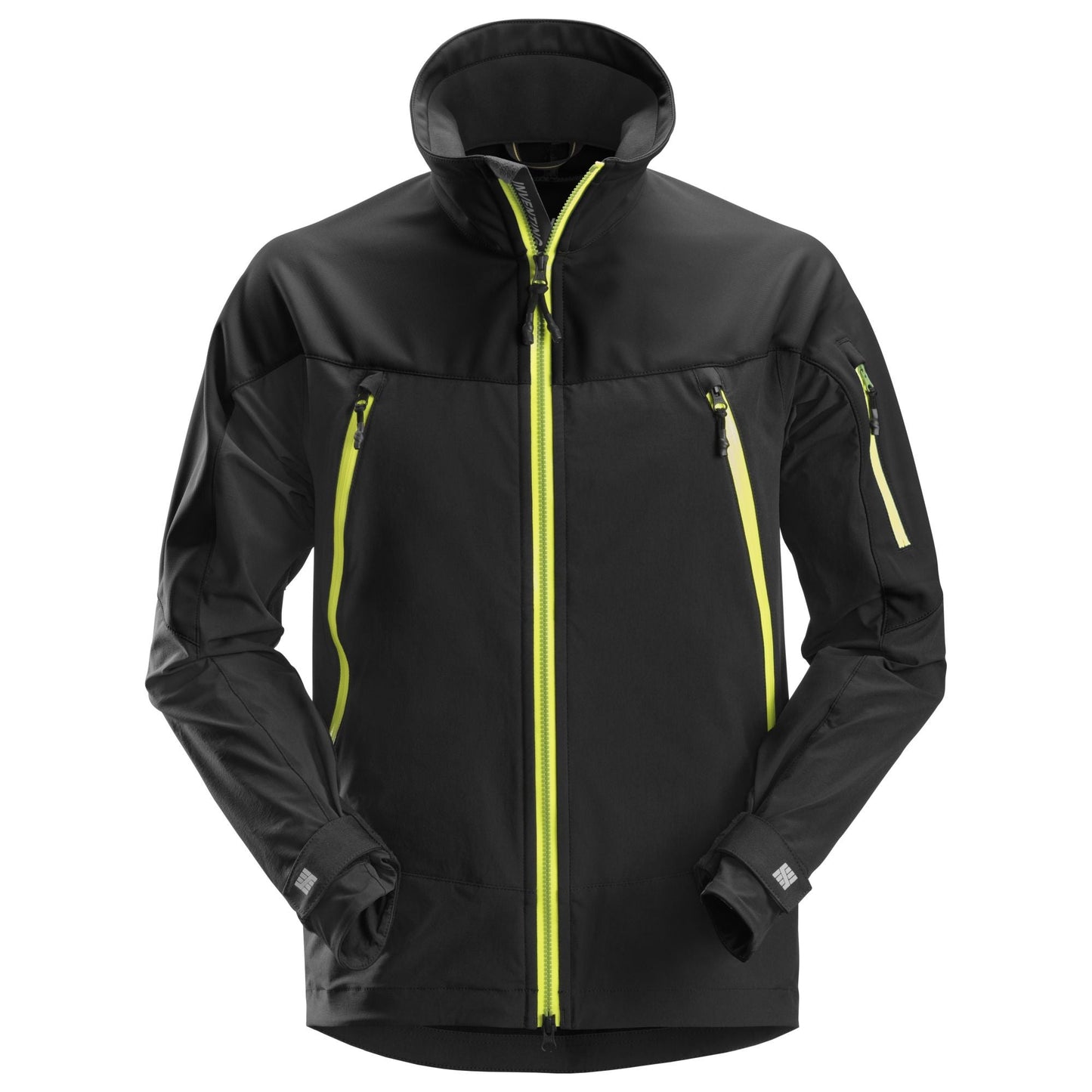 Snickers Workwear - 1940 Chaqueta SoftShell elástica FlexiWork Negro / Amarillo neón