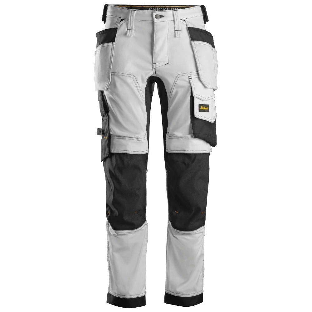 Snickers Workwear - 6241 Pantalones largos de trabajo elásticos AllroundWork Slim Fit con bolsillos flotantes color blanco/ negro