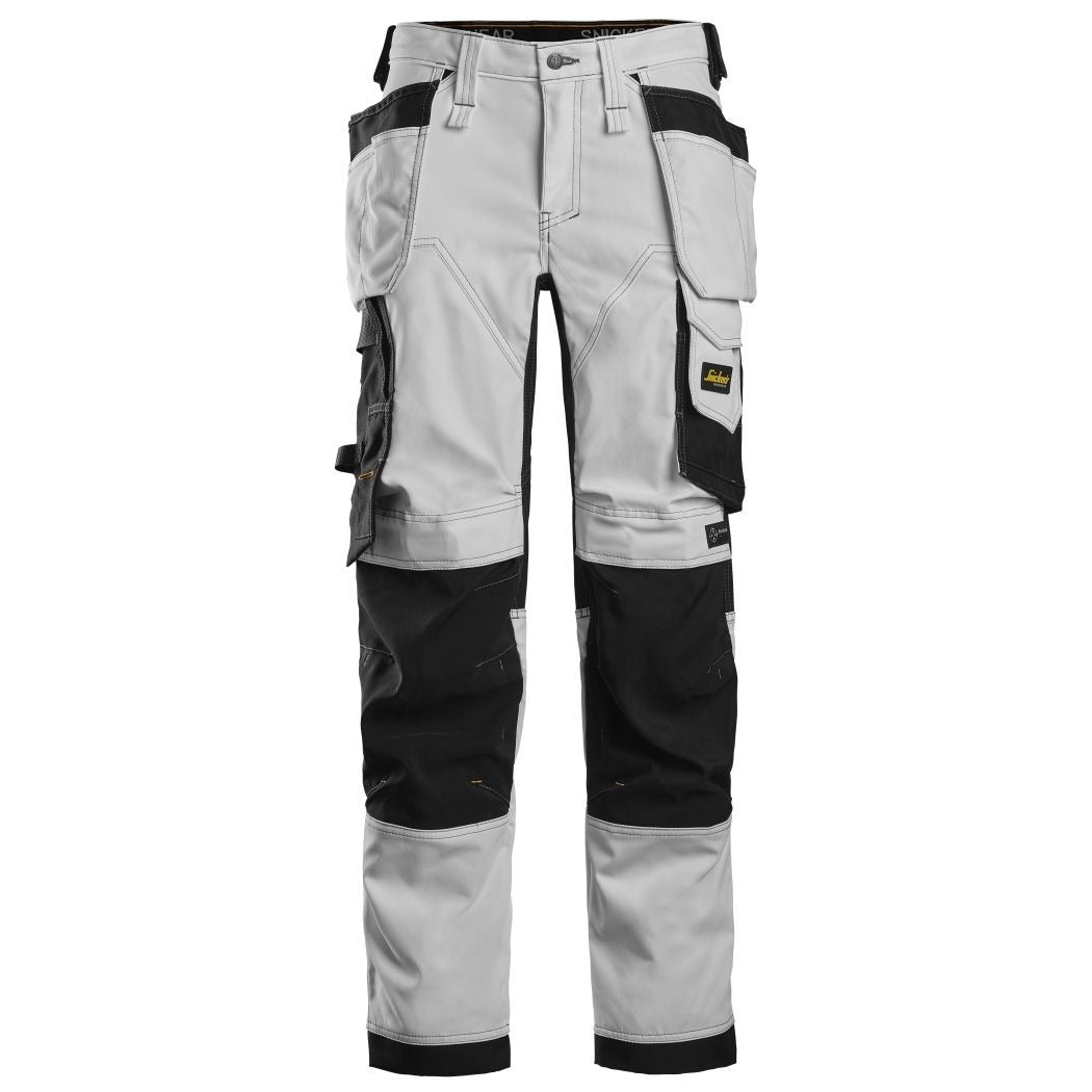 Snickers Workwear - 6247 Pantalones largos elásticos de trabajo para mujer con bolsillos flotantes AllroundWork blanco/negro