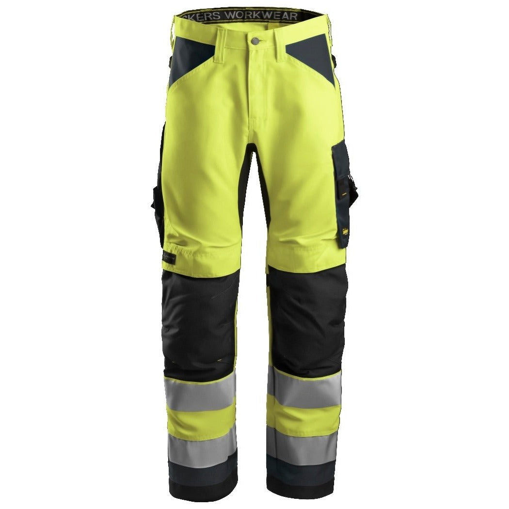 Snickers Workwear - 6331 Pantalón AllroundWork Alta Visibilidad CL2 Amarillo / Gris acero