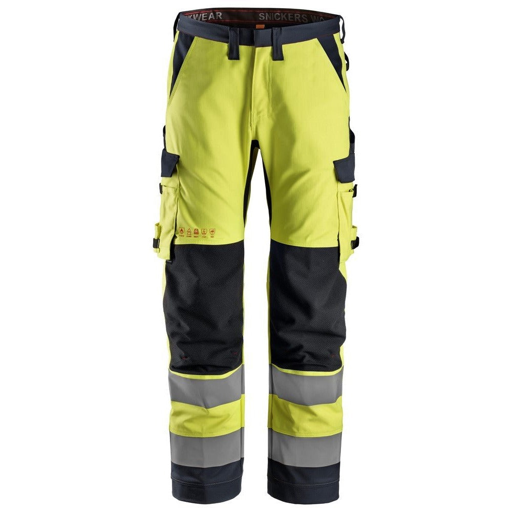 Snickers Workwear - 6361 Class 2 High Visibility Long Work Trousers with Symmetrical Pockets ProtecWork Yellow-Navy