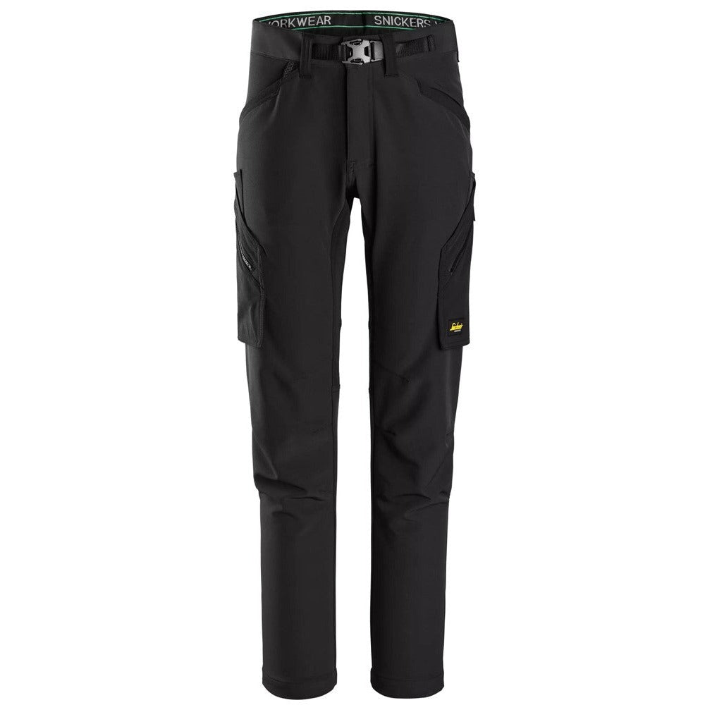 Snickers Workwear - 6873 Black FlexiWork Stretch Long Trousers with No Pockets for Knee Pads