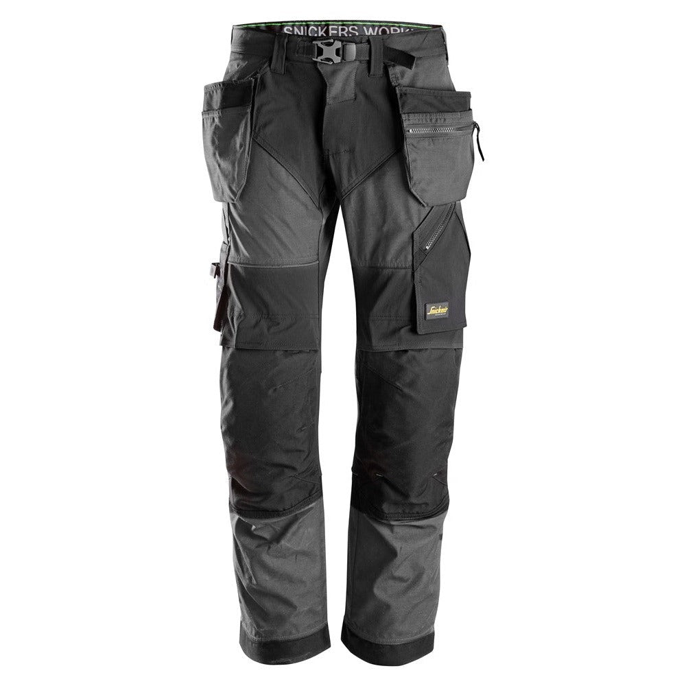 Snickers Workwear - 6902 FlexiWork Long Trousers with Floating Pockets, Steel Grey/Black