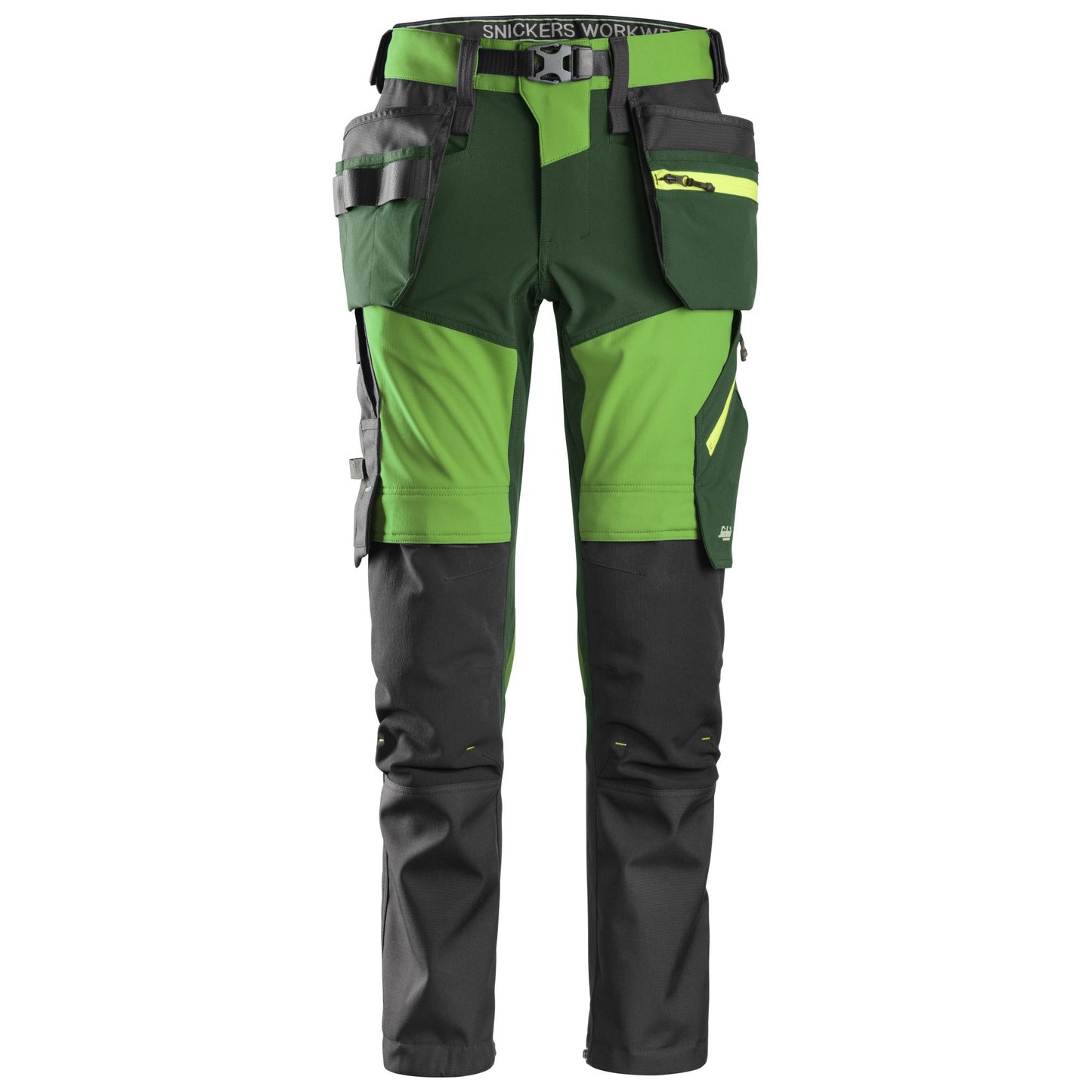 Snickers Workwear - 6940 Pantalones largos de trabajo elásticos FlexiWork Softshell Slim Fit bolsillos flotantes verde manzana/ verde bosque