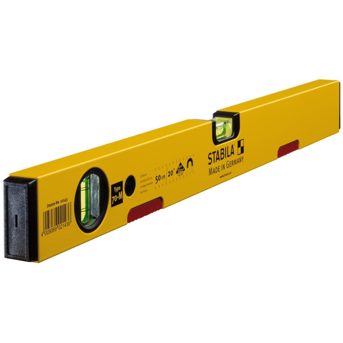Stabila 21436 - Nivel de burbuja con base magnética Stabila Serie 70M de 50 cm.
