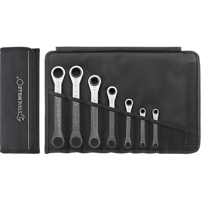 Stahlwille 96411301 - Double Ring Ratchet Wrench Set 7x8-17x19, 7 Pieces