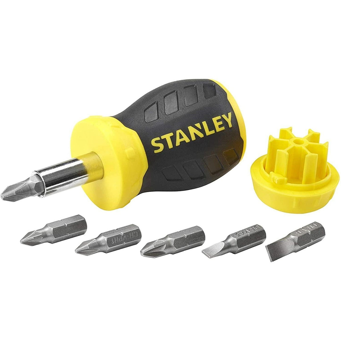 STANLEY 0-66-357 - Destornillador Multipuntas Extracorto - STUBBY, con 6 Puntas magnéticas, Almacenaje Interno, Mango Sobremoldeado, Peso 0,1 kg, Longitud 152mm - Ferrotecnia