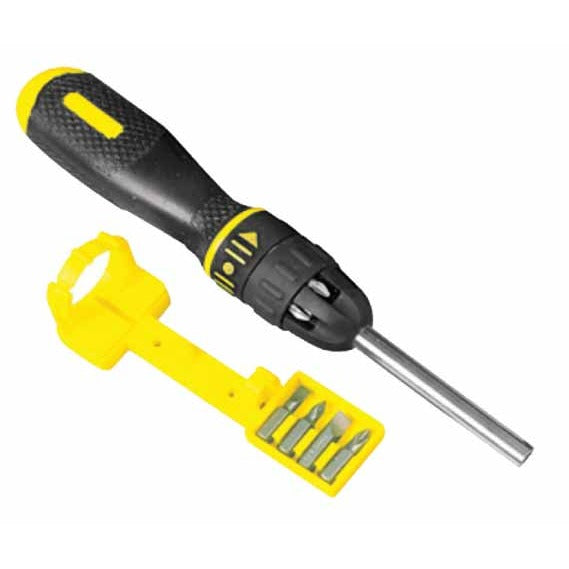 STANLEY Destornillador de carraca multipuntas con 10 puntas,Dynagrip, Anticorrosión, Cabeza magnética, Carraca de 3 posiciones, Mango bimaterial, Doble almacenaje de puntas, 0-68-010