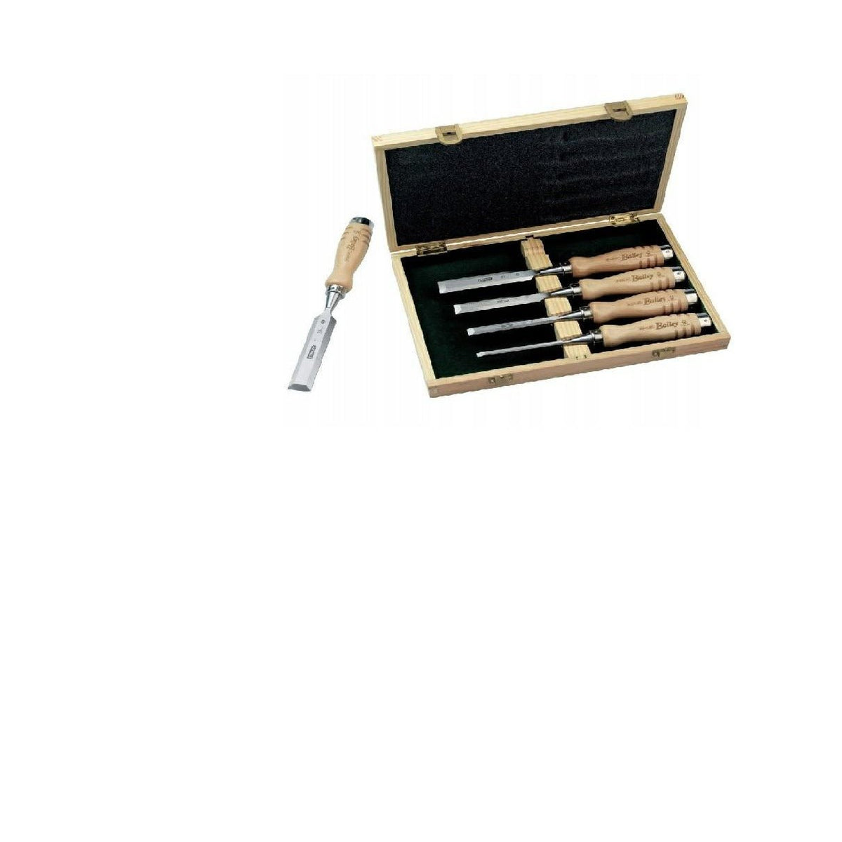 STANLEY Juego de 5 cinceles Bailey con mango de madera, anchos de 6, 10, 15, 20 y 25 mm, longitud de 125 a 160 mm, incluye estuche de madera para almacenamiento, 2-16-217 - Ferrotecnia