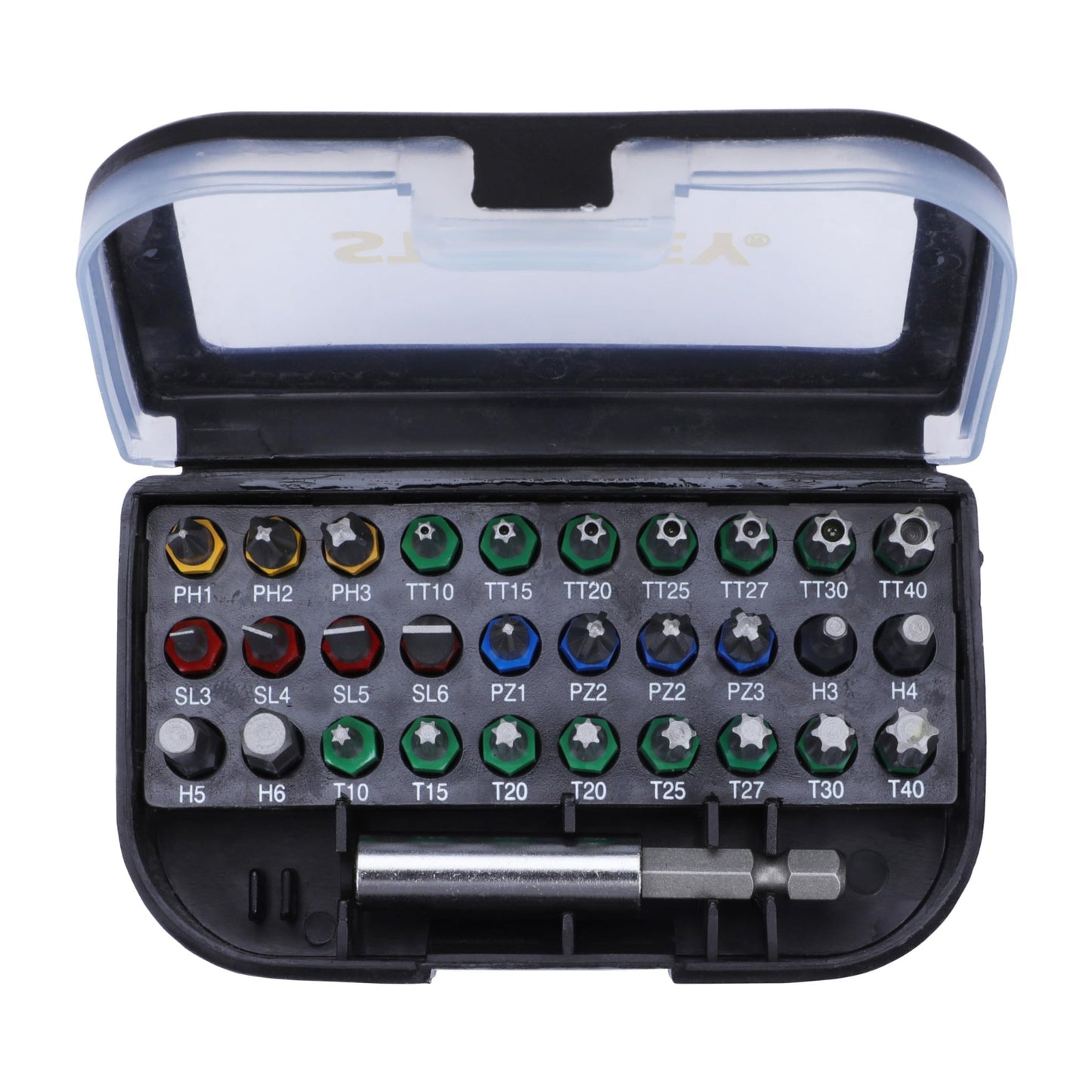 STANLEY Juego de puntas para atornillar, 31 piezas, incluye puntas seguras (Ph, Pz, Sl, Hex, T, TH) y adaptador magnético, para trabajos de precisión y seguridad, STA60490-XJ