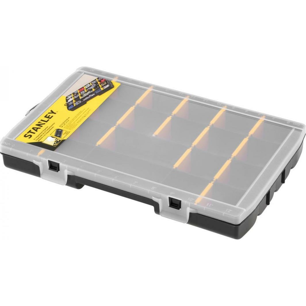 STANLEY Organizador básico con 22 compartimentos, divisores extraíbles, personalizable, regla marcada en la tapa, polipropileno de alto impacto, dimensiones 35,7 x 22,9 x 4,8 cm, STST81681-1