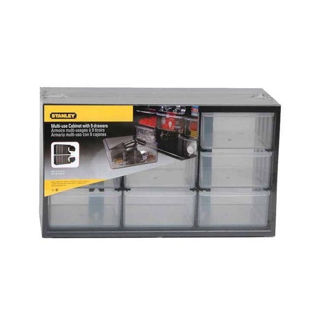 STANLEY Organizador de 3 niveles de 9 cajones, Marco de polipropileno de densidad, Cajones blandos transparentes y a prueba de golpes, Apilable, Dimensiones 36,5 x 15,5 x 21,3 cm, 1-93-978 - Ferrotecnia