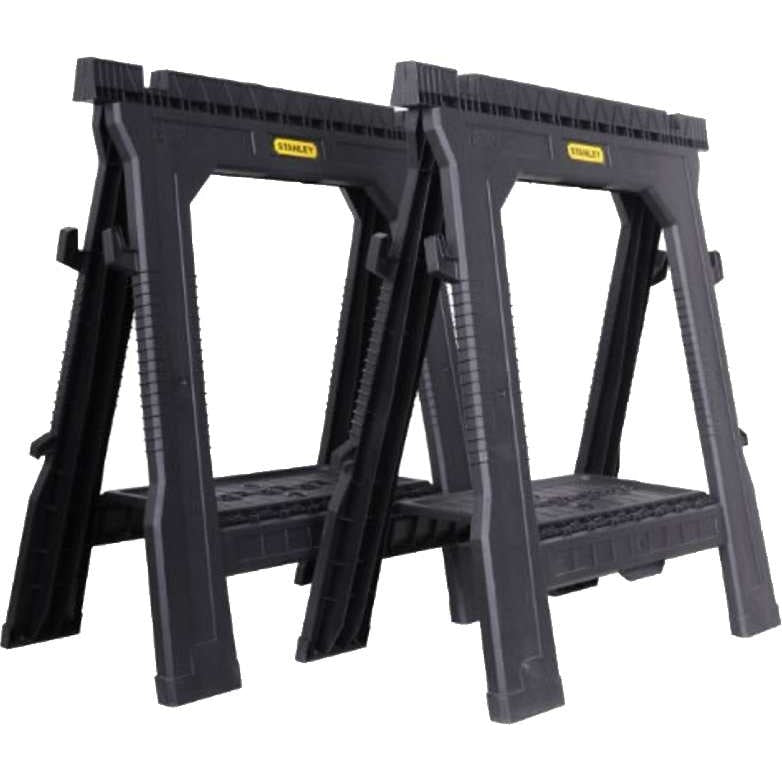 STANLEY Pack de 2 caballetes plegables, soporta 454 kg por pareja, ligeros y portátiles, ranura en V integrada, bandeja para herramientas, dimensiones 69.3x10.5x81.5 cm, STST1-70713 - Ferrotecnia