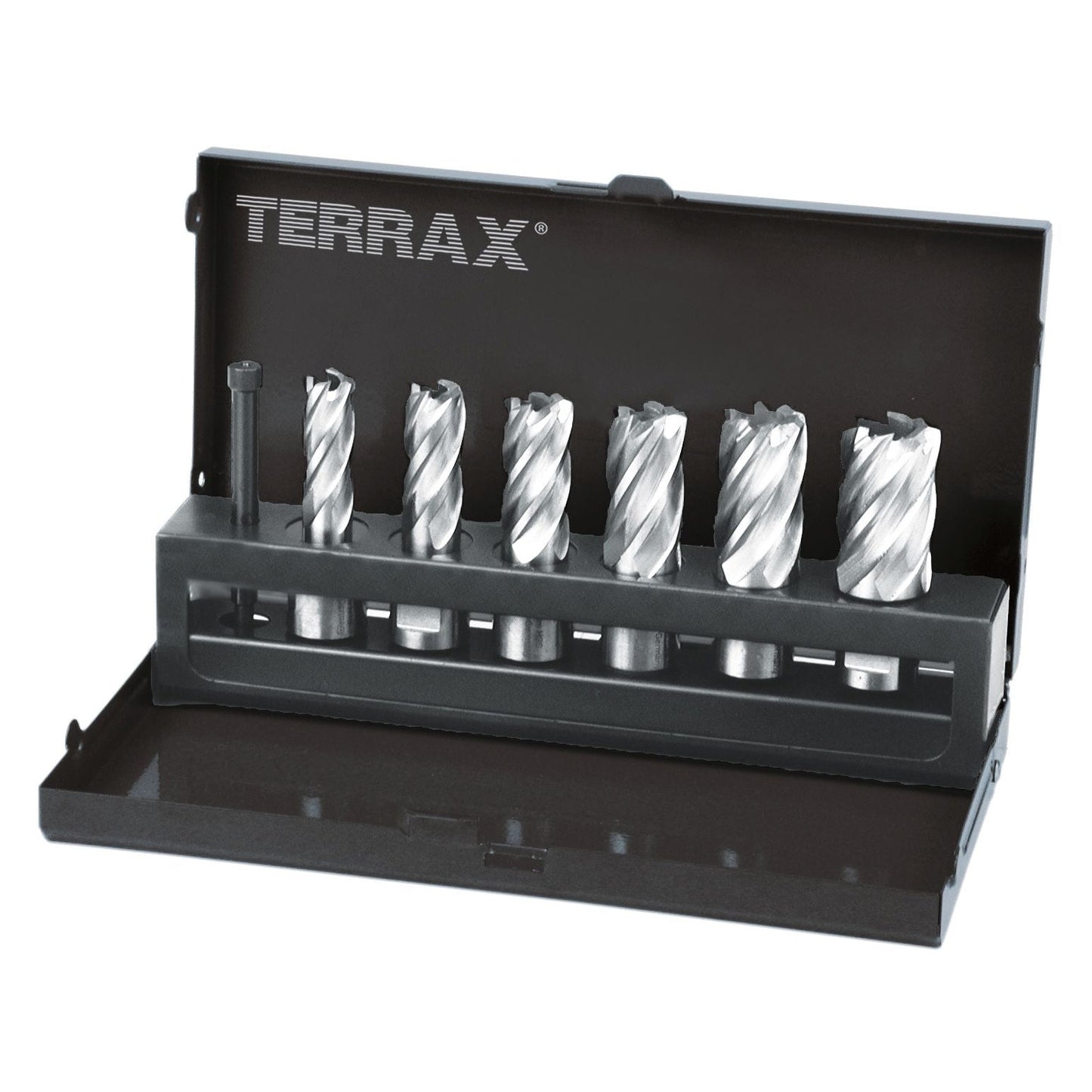 Terrax A108820 - 7-Piece Core Drill Bit Set with 19mm Weldon Shank (6 Core Drill Bits + 1 Ejector Pin)