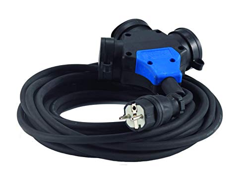 Hedi VK5 - HK - Alargador Hedi 5 m. cable de goma de neopreno 3G1,5, color negro, IP44. Con cabezal suspendido con 3 tomas - Ferrotecnia
