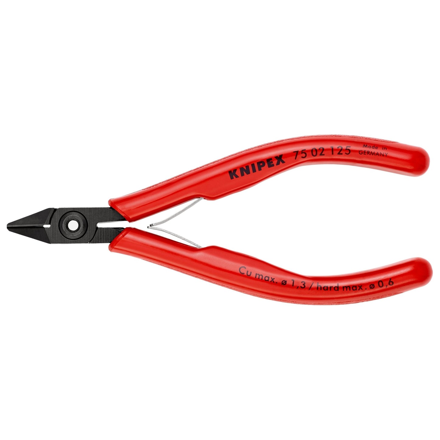 Knipex 75 02 125 - Alicate de corte diagonal para electrónica 125 mm con mangos PVC. Filos con bisel. - Ferrotecnia
