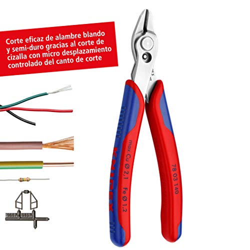 Knipex 78 03 140 - Alicate inox. de corte para electrónica Knipex SuperKnips XL 140 mm. con mangos bicomponentes. Filos sin bisel. - Ferrotecnia