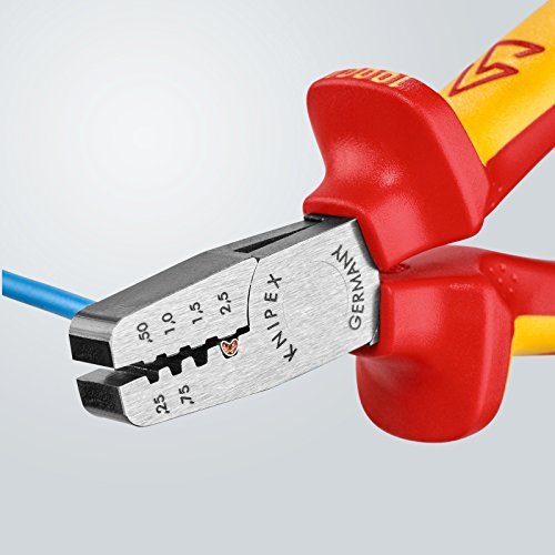 Knipex 97 68 145 A - Alicate para entallar punteras aislado VDE Knipex 145 mm. con mangos bicomponentes - Ferrotecnia