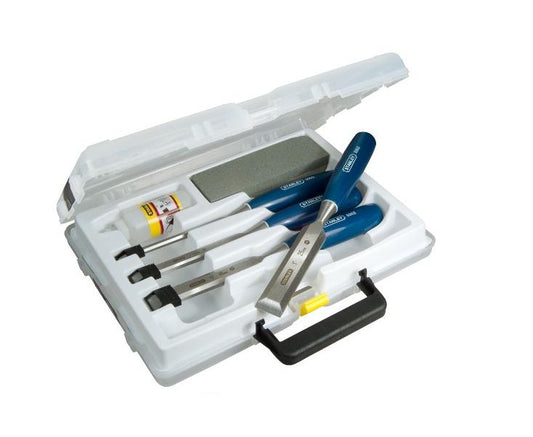 STANLEY 0-16-130 Cincel para Madera ABS, Mango de Polipropileno, Protección de la Hoja, Hoja de Acero Forjado, Maletín de Transporte, Juego de 4 Piezas 6, 12, 18 y 25 mm, Formón