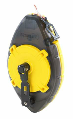 STANLEY Cordel de trazado PowerWinder 30m, caja ergonómica de ABS, rebobinado rápido 3.5 veces, gancho de acero inoxidable, manivela plegable, capacidad de polvo 45g, 0-47-460