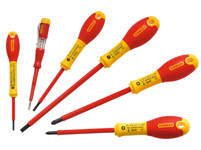 Stanley 0-65-443 - Juego de 6 Destornilladores Aislados Punta Plana/ Pozidrivee, Multicolor